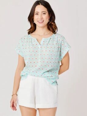 Carve Designs Organic Cotton James Top Short Sleeves Aqua Coral Size Small